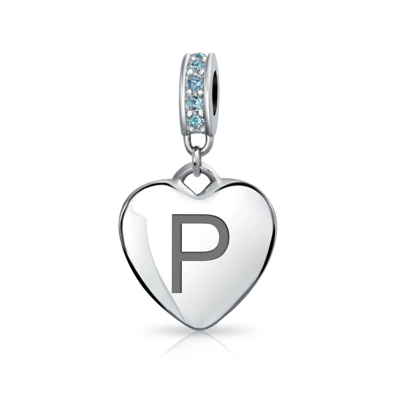 A-Z Monogram Heart Initial Bead Charm Blue Crystal Accent - Image 16