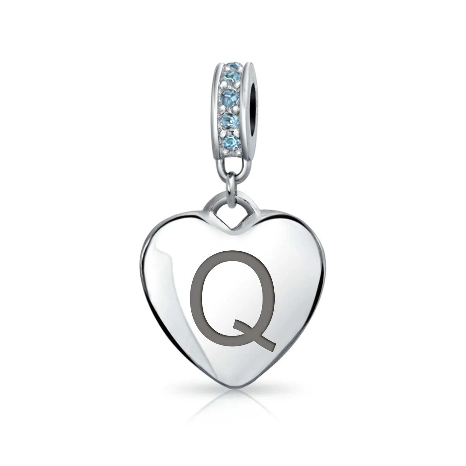A-Z Monogram Heart Initial Bead Charm Blue Crystal Accent - Image 17