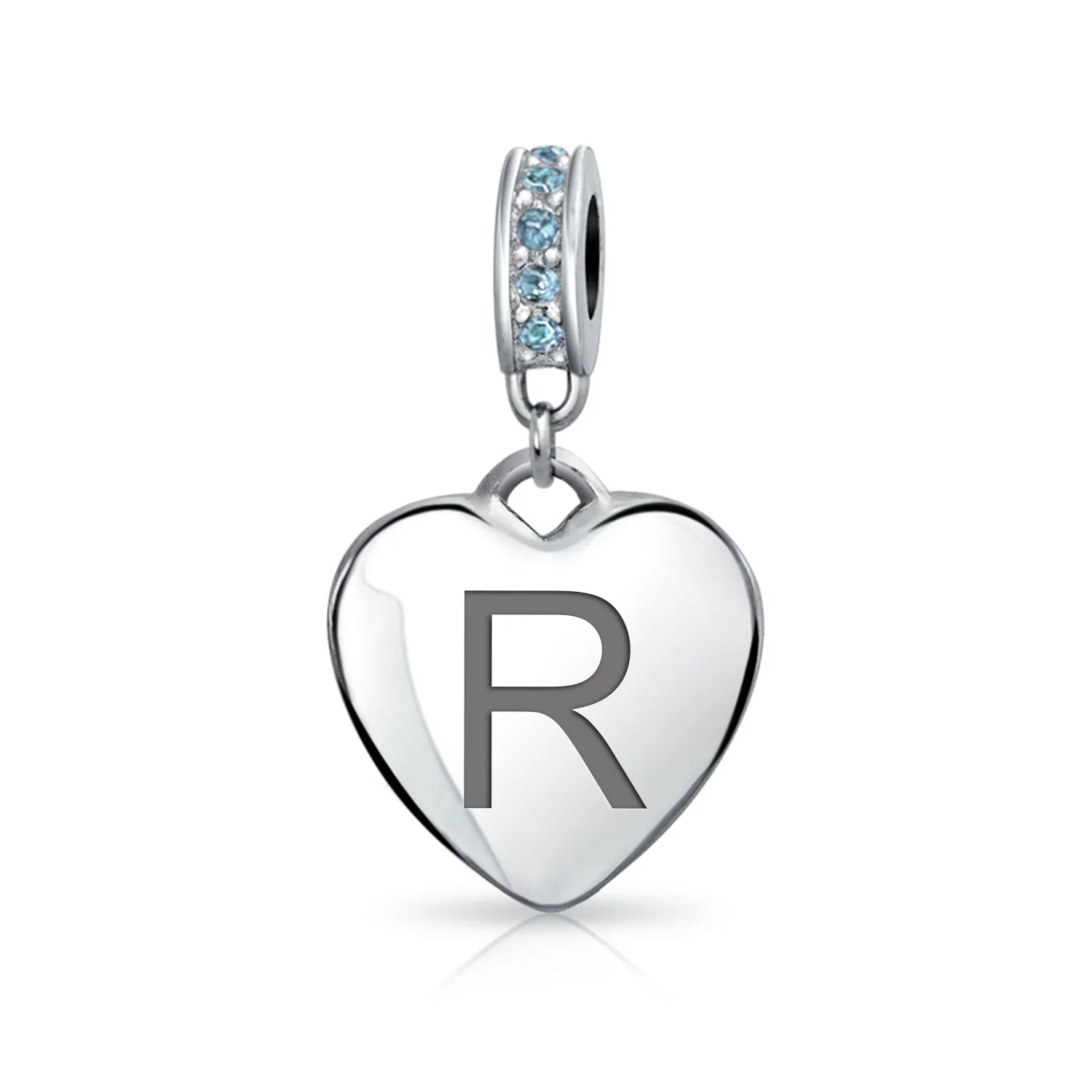 A-Z Monogram Heart Initial Bead Charm Blue Crystal Accent - Image 18