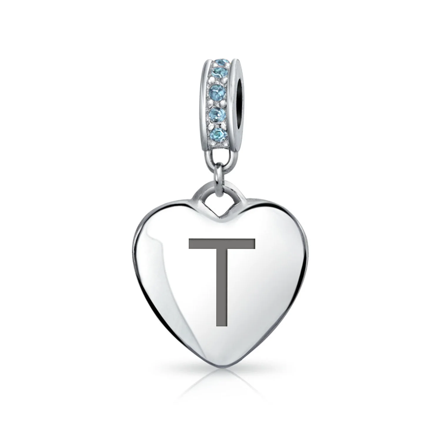 A-Z Monogram Heart Initial Bead Charm Blue Crystal Accent - Image 19