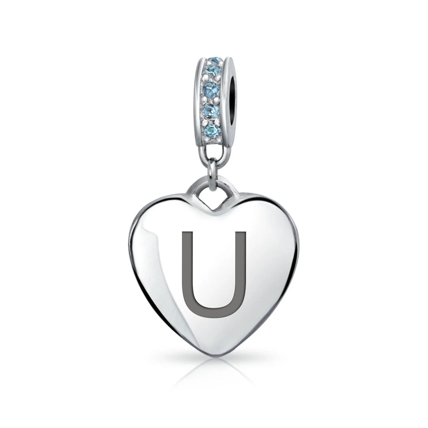 A-Z Monogram Heart Initial Bead Charm Blue Crystal Accent - Image 20