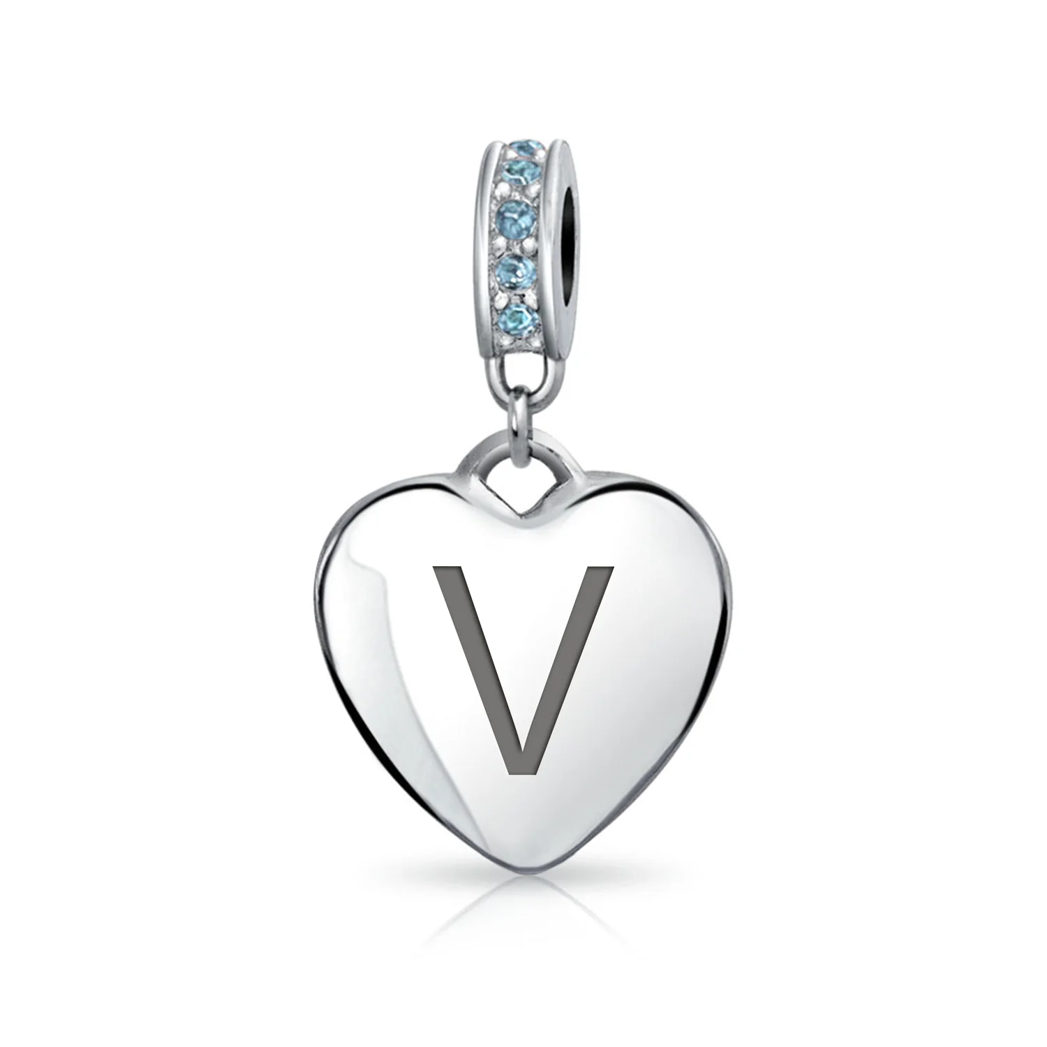 A-Z Monogram Heart Initial Bead Charm Blue Crystal Accent - Image 21