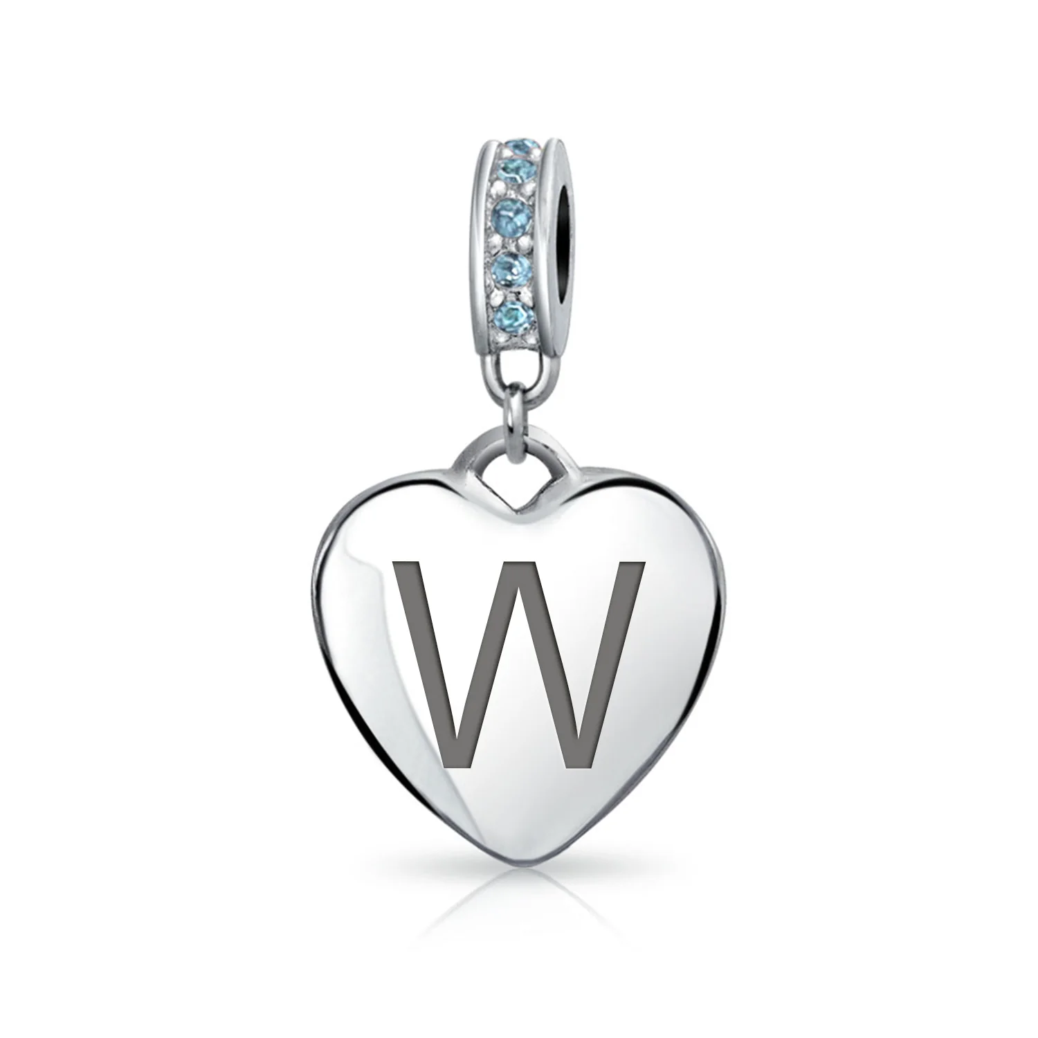 A-Z Monogram Heart Initial Bead Charm Blue Crystal Accent - Image 22