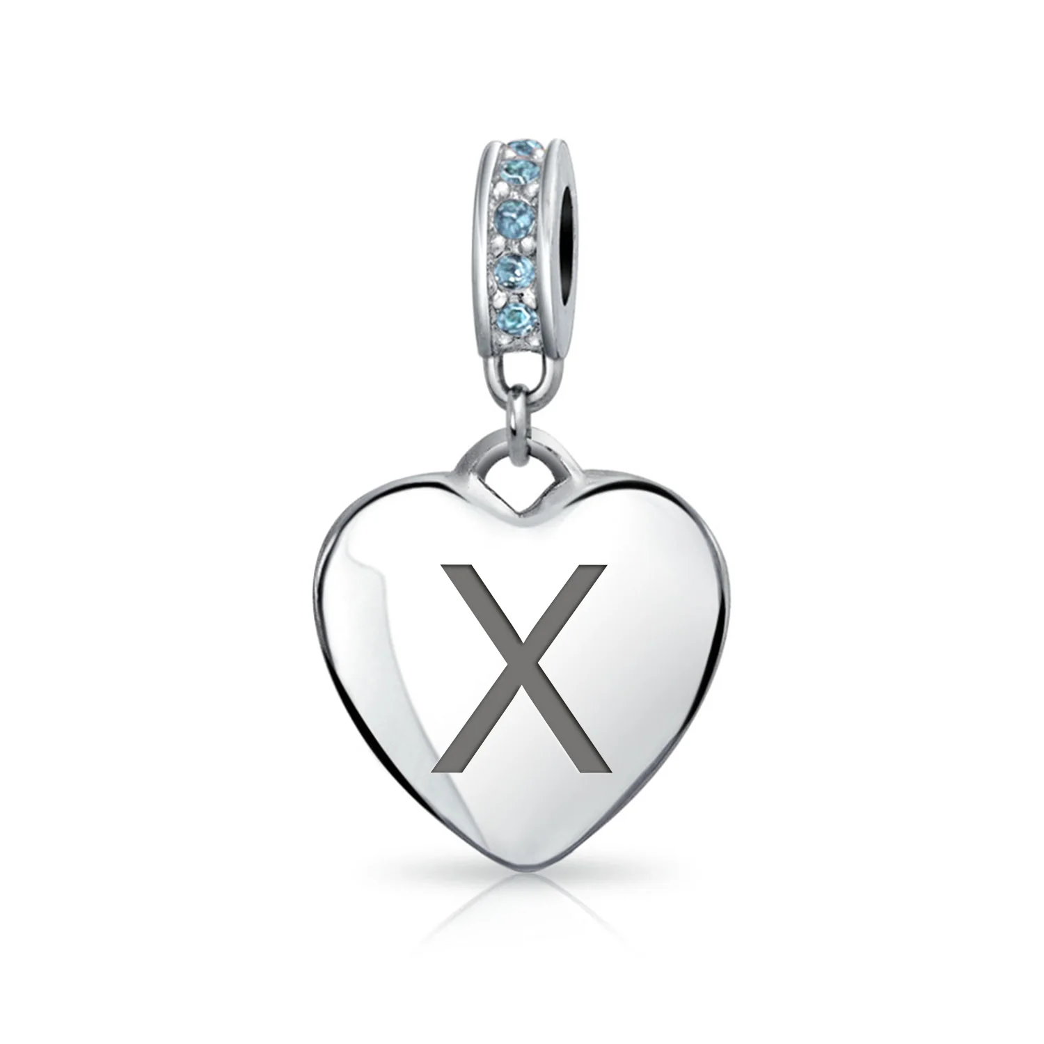 A-Z Monogram Heart Initial Bead Charm Blue Crystal Accent - Image 23