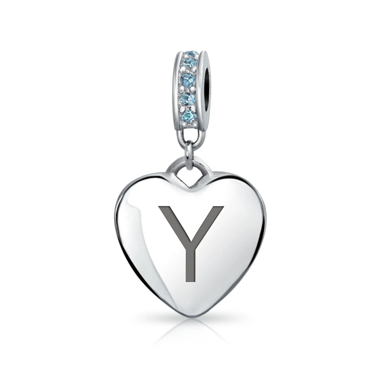 A-Z Monogram Heart Initial Bead Charm Blue Crystal Accent - Image 24