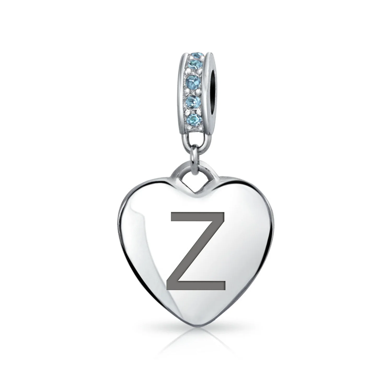 A-Z Monogram Heart Initial Bead Charm Blue Crystal Accent - Image 25