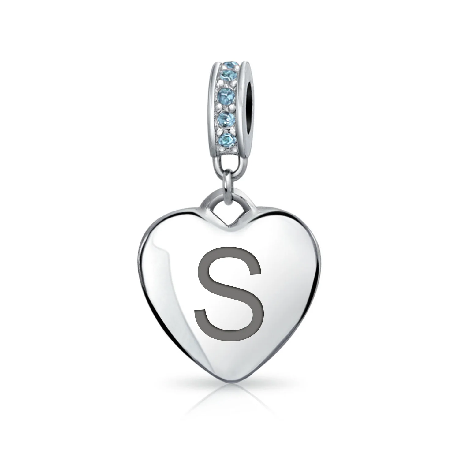 A-Z Monogram Heart Initial Bead Charm Blue Crystal Accent - Image 26