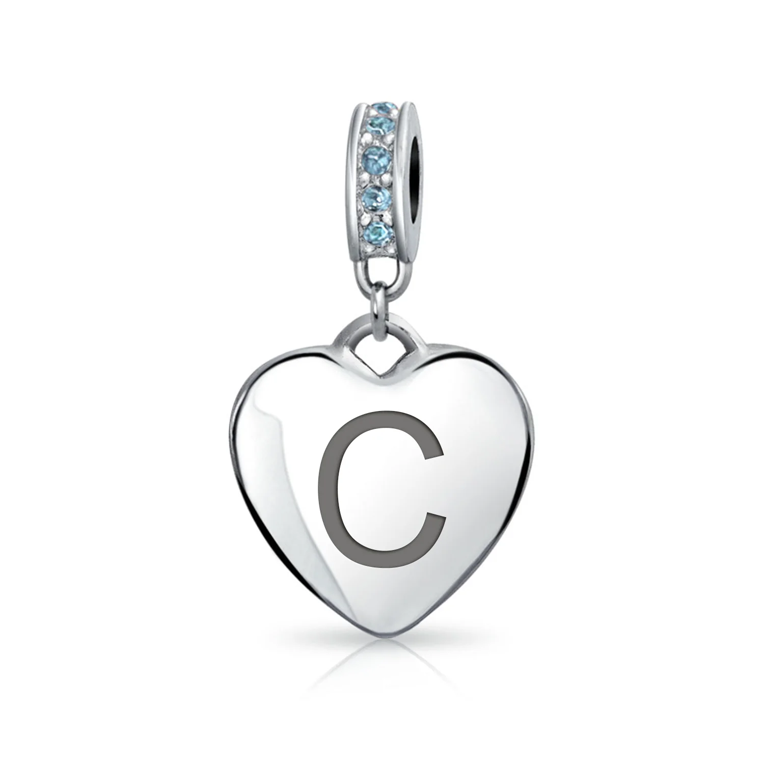 A-Z Monogram Heart Initial Bead Charm Blue Crystal Accent - Image 3