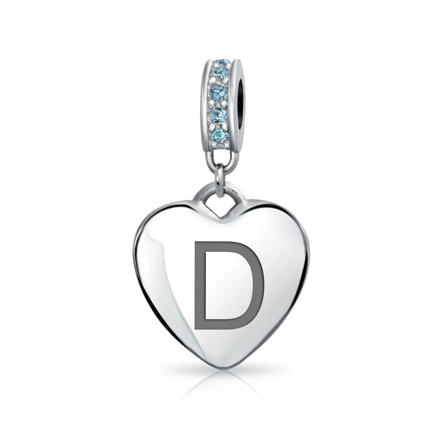A-Z Monogram Heart Initial Bead Charm Blue Crystal Accent - Image 4