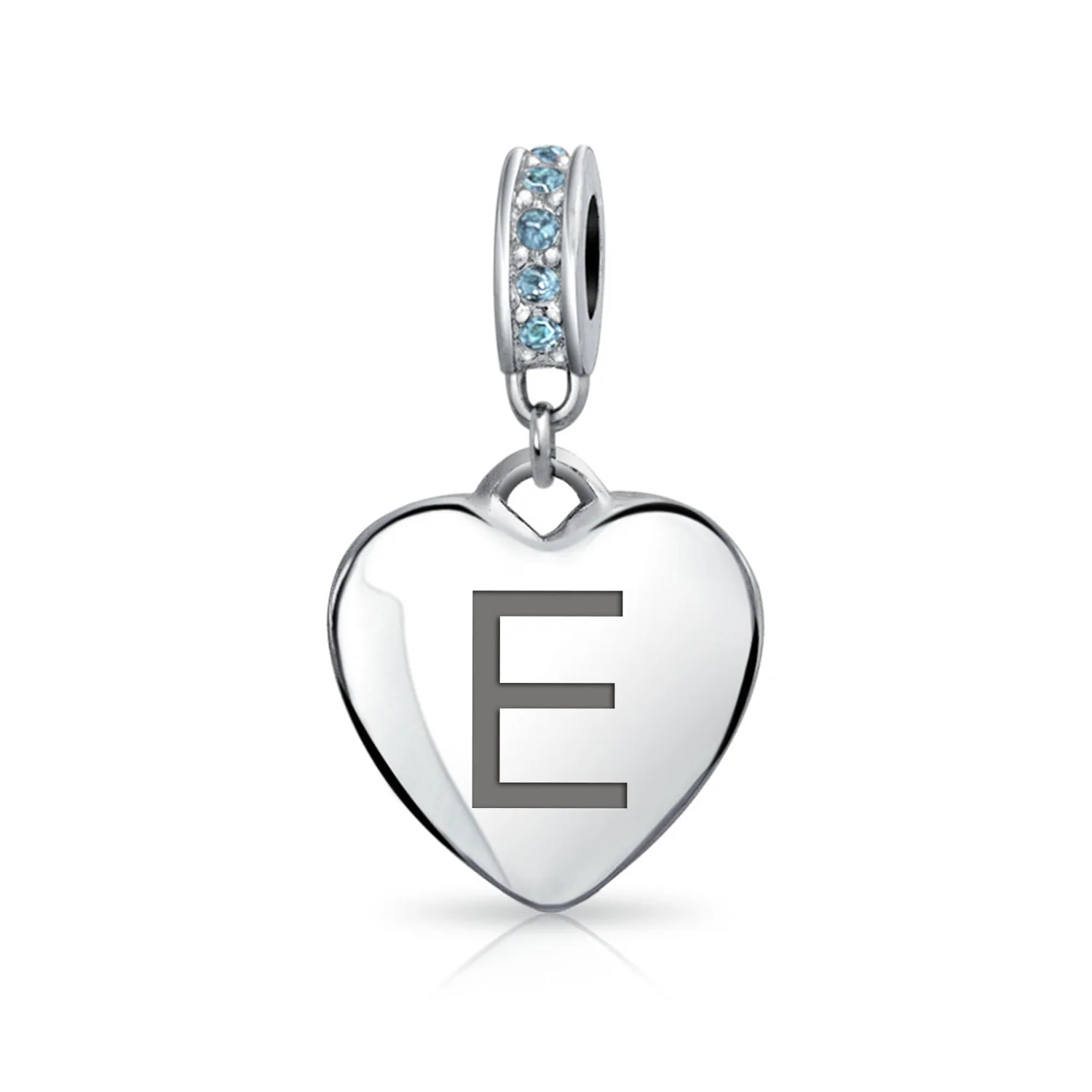 A-Z Monogram Heart Initial Bead Charm Blue Crystal Accent - Image 5