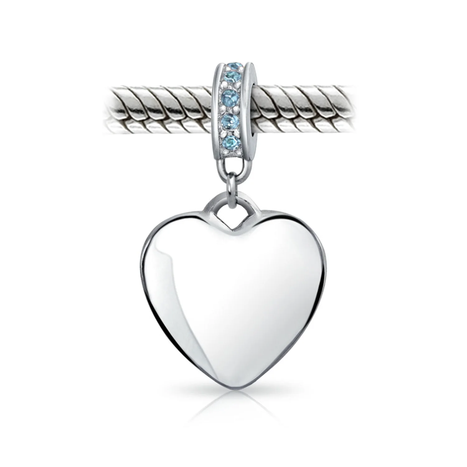 A-Z Monogram Heart Initial Bead Charm Blue Crystal Accent - Image 57