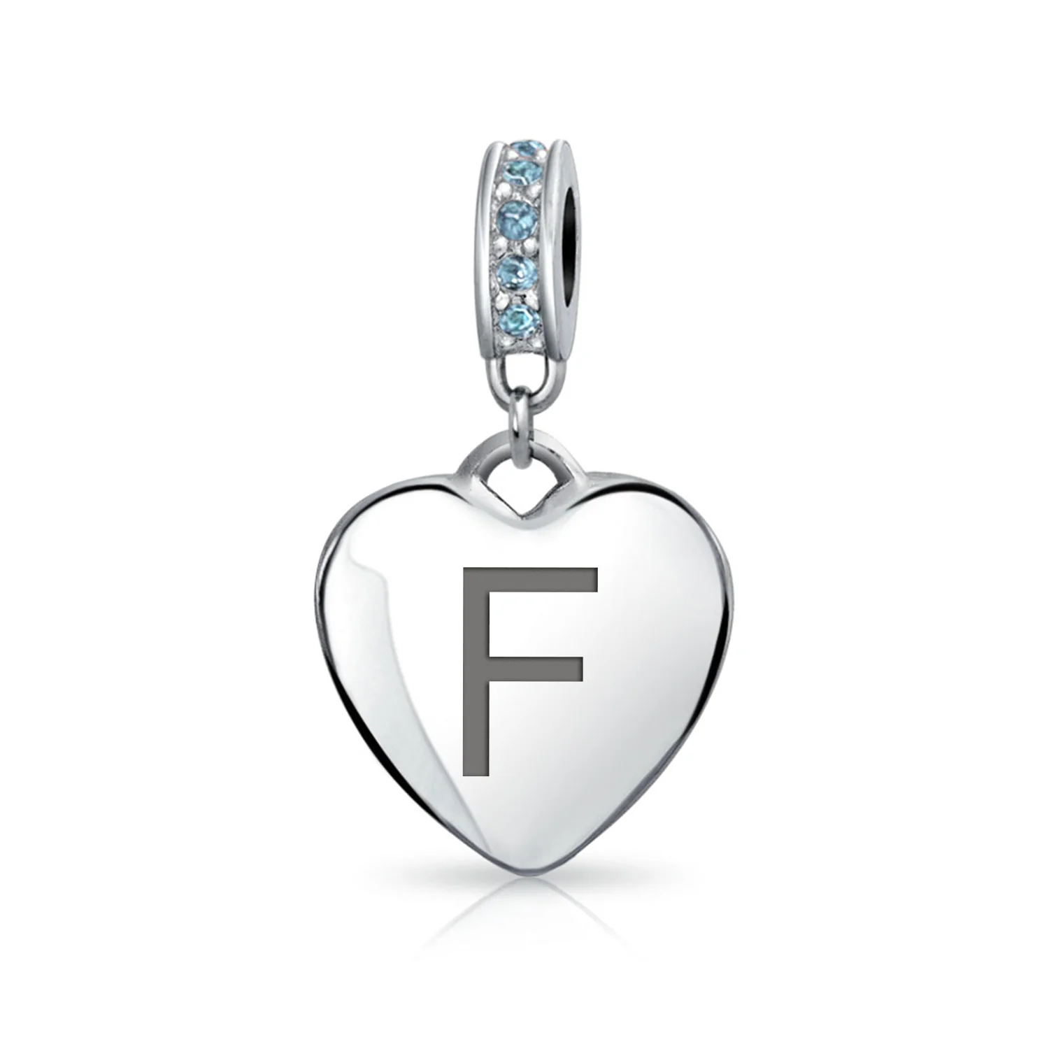 A-Z Monogram Heart Initial Bead Charm Blue Crystal Accent - Image 6
