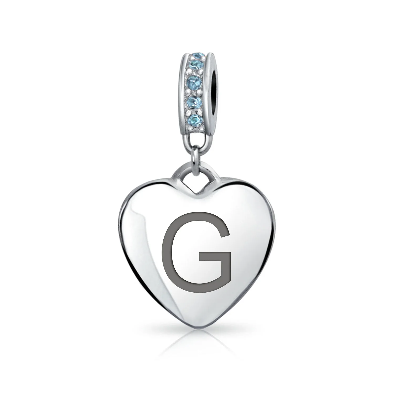 A-Z Monogram Heart Initial Bead Charm Blue Crystal Accent - Image 7