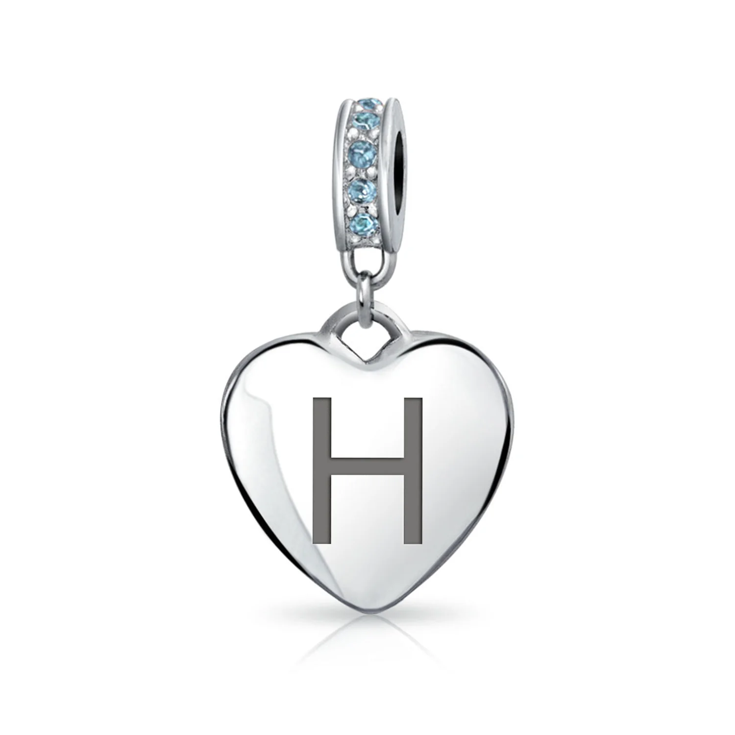 A-Z Monogram Heart Initial Bead Charm Blue Crystal Accent - Image 8
