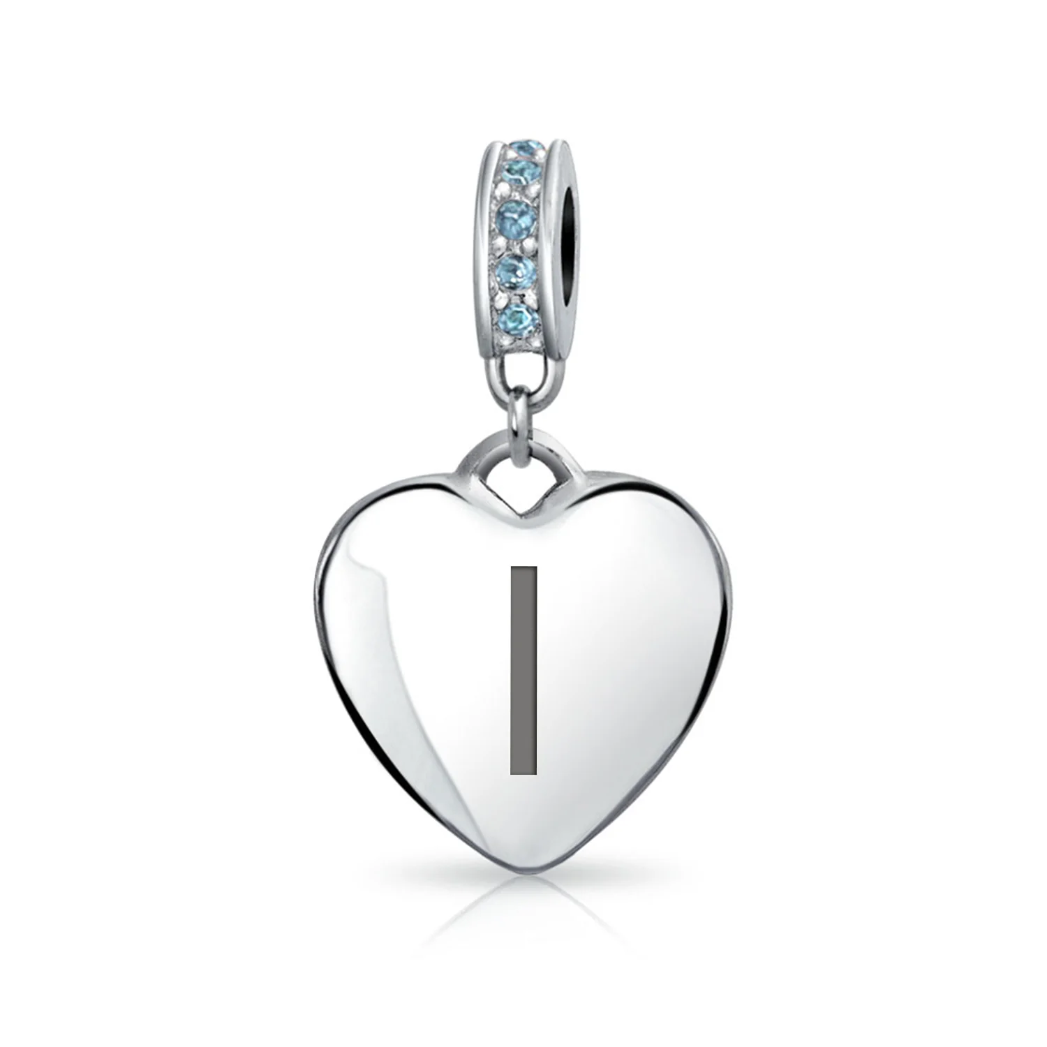 A-Z Monogram Heart Initial Bead Charm Blue Crystal Accent - Image 9