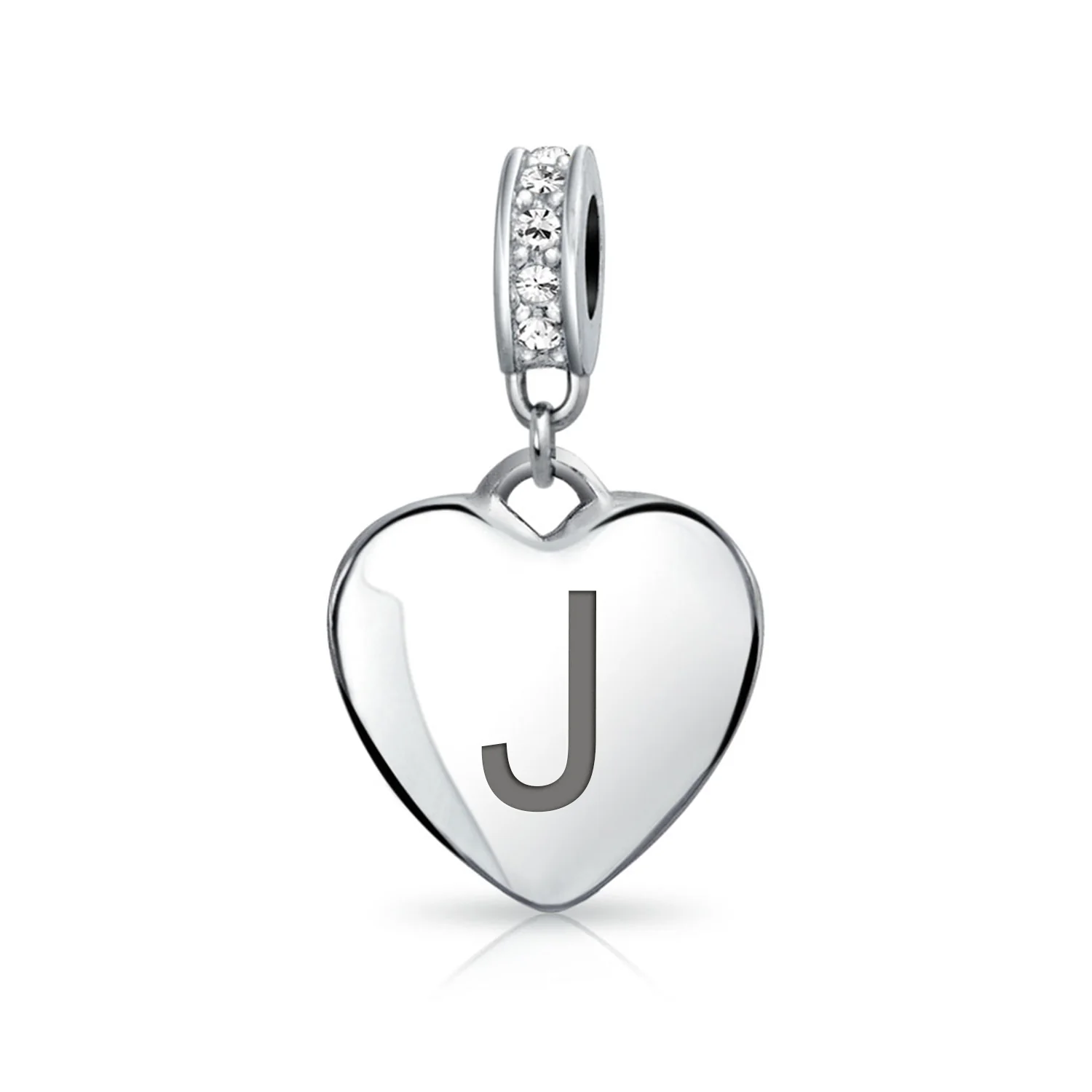 Initial Alphabet Clear Crystal Accent Heart Dangle Bead Charm Sterling Silver - Image 10