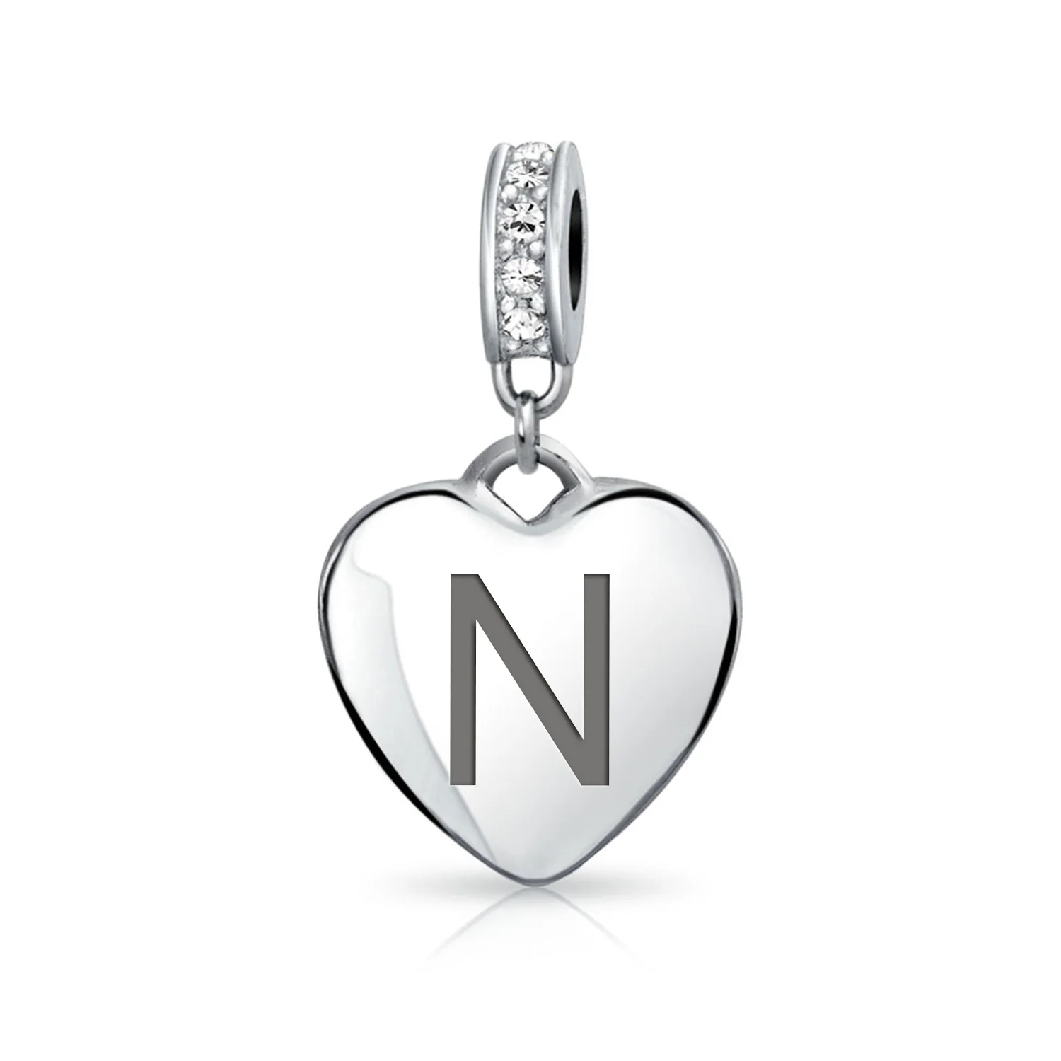 Initial Alphabet Clear Crystal Accent Heart Dangle Bead Charm Sterling Silver - Image 14
