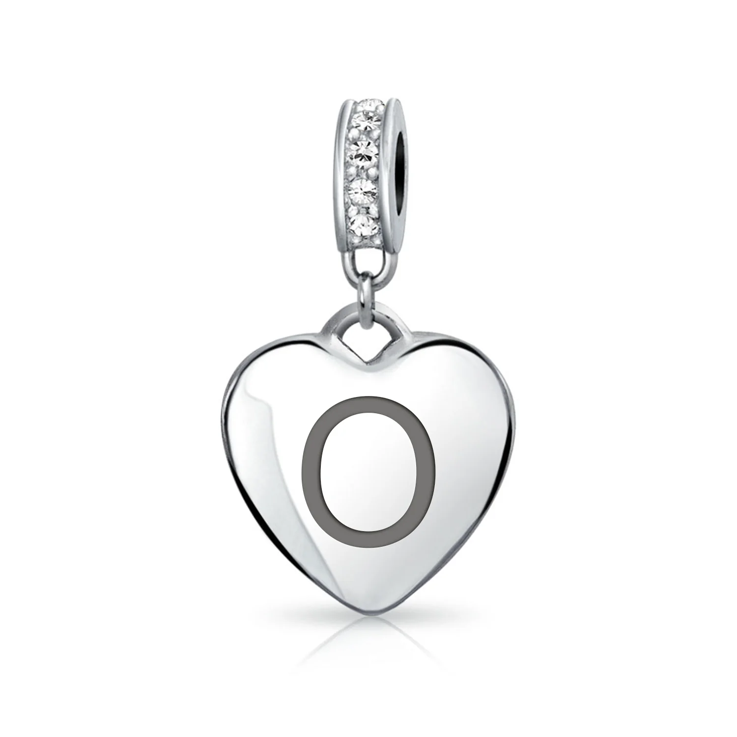 Initial Alphabet Clear Crystal Accent Heart Dangle Bead Charm Sterling Silver - Image 15