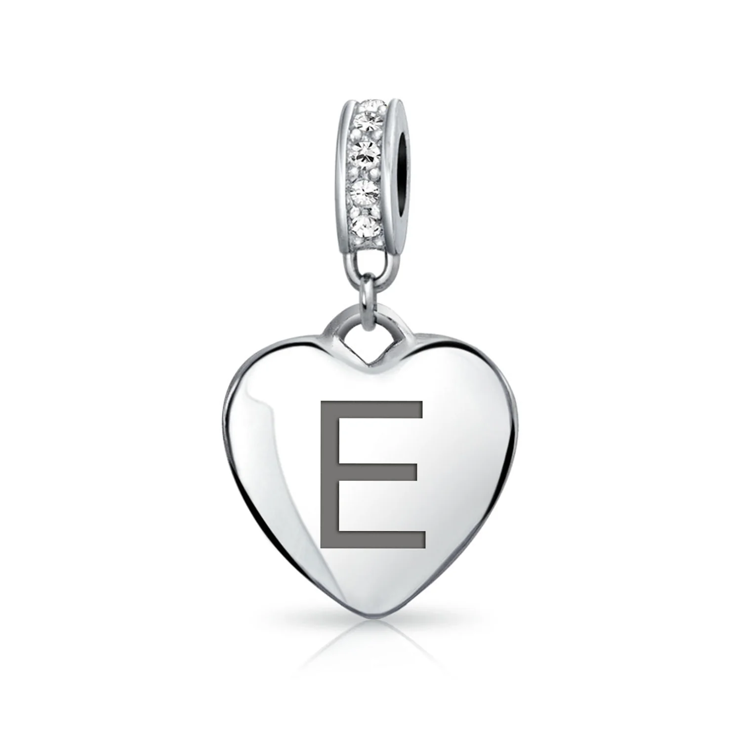 Initial Alphabet Clear Crystal Accent Heart Dangle Bead Charm Sterling Silver - Image 5