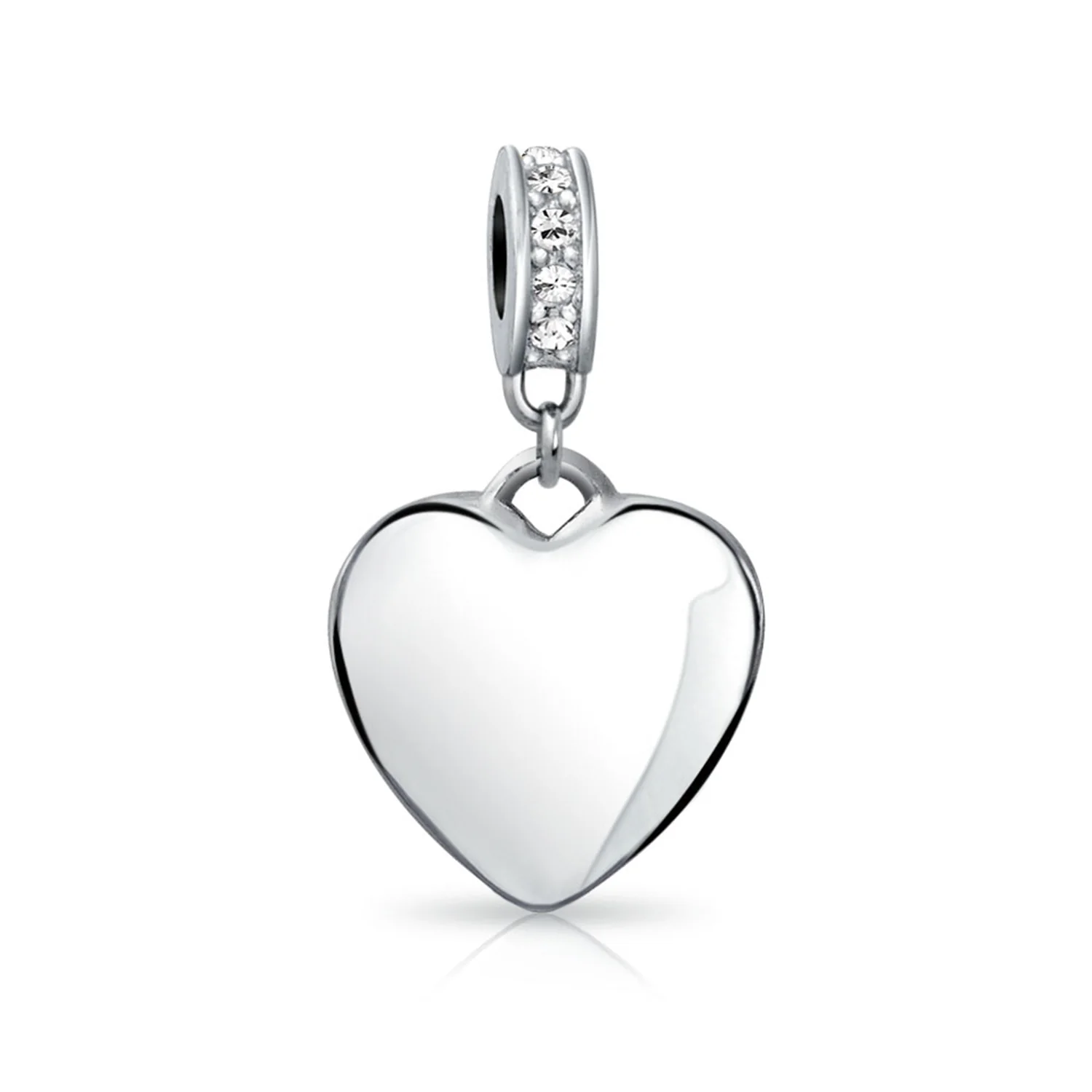 Initial Alphabet Clear Crystal Accent Heart Dangle Bead Charm Sterling Silver - Image 50