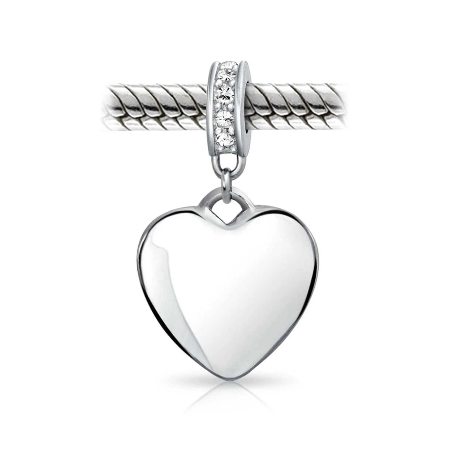 Initial Alphabet Clear Crystal Accent Heart Dangle Bead Charm Sterling Silver - Image 57