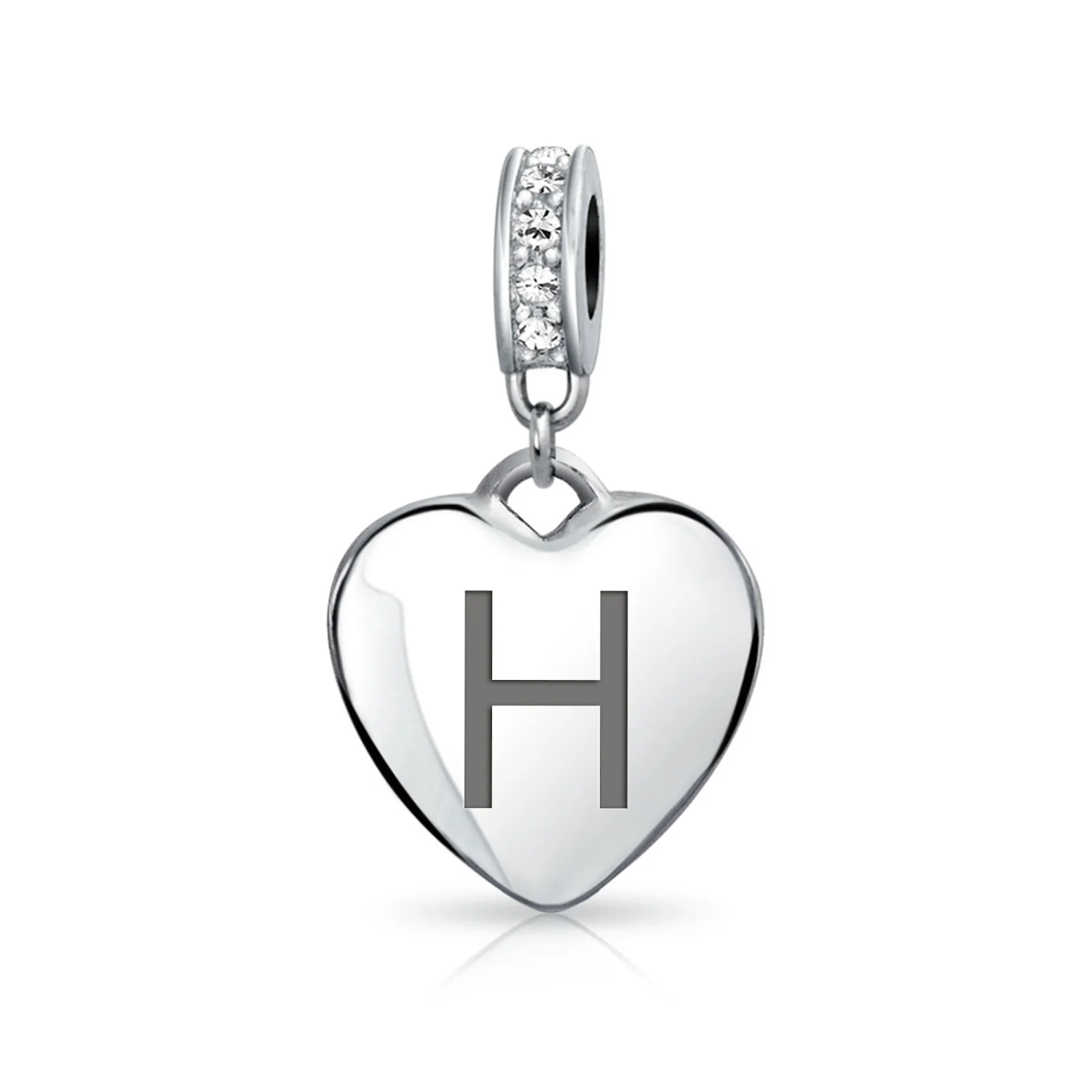 Initial Alphabet Clear Crystal Accent Heart Dangle Bead Charm Sterling Silver - Image 8