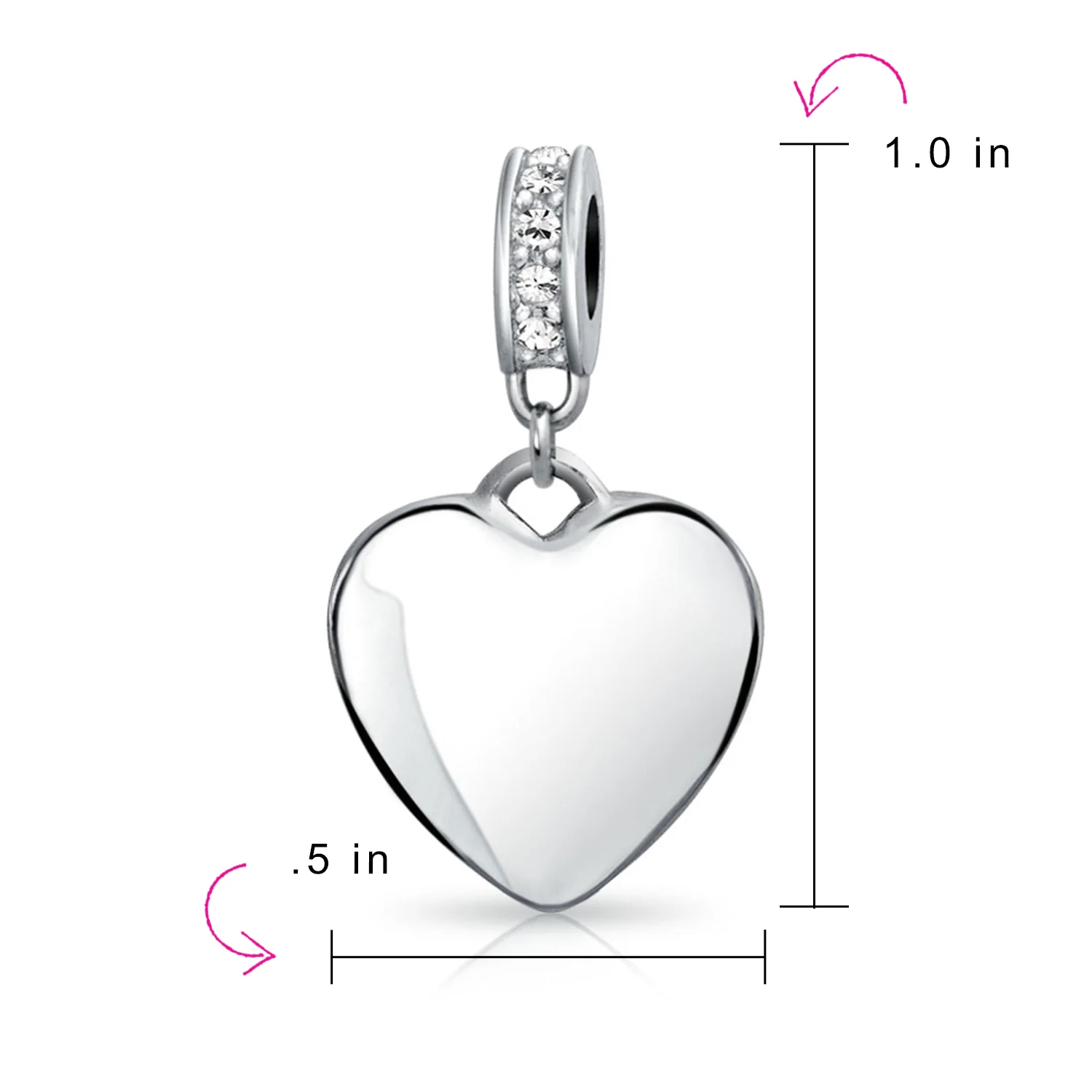 Initial Alphabet Clear Crystal Accent Heart Dangle Bead Charm Sterling Silver - Image 82