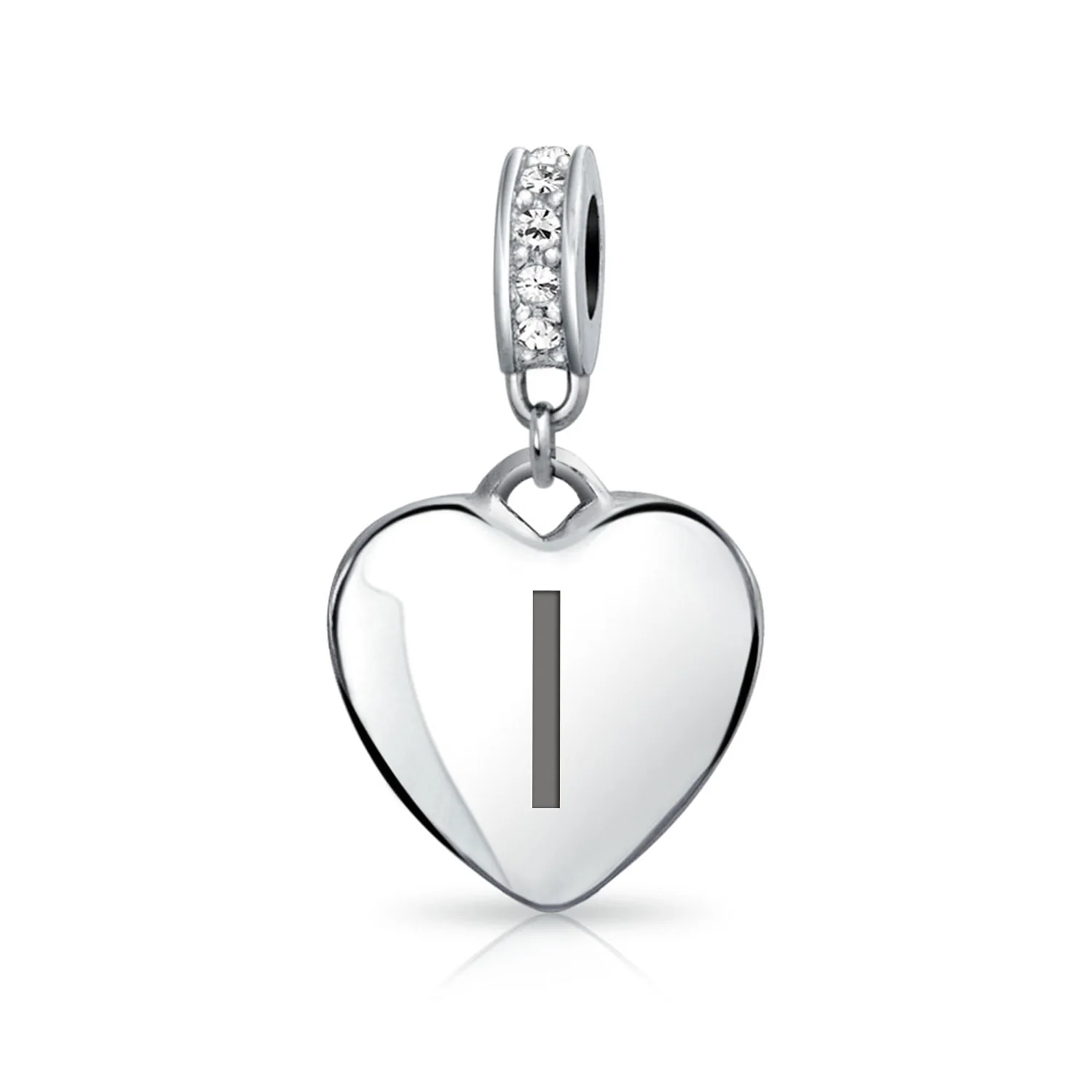 Initial Alphabet Clear Crystal Accent Heart Dangle Bead Charm Sterling Silver - Image 9