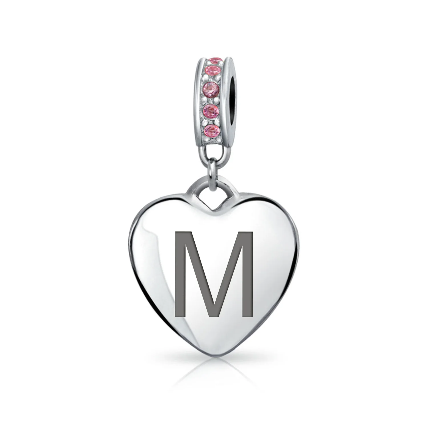 Initial Alphabet Bead Charm Pink Crystal Heart Dangle for European Bracelet - Image 13