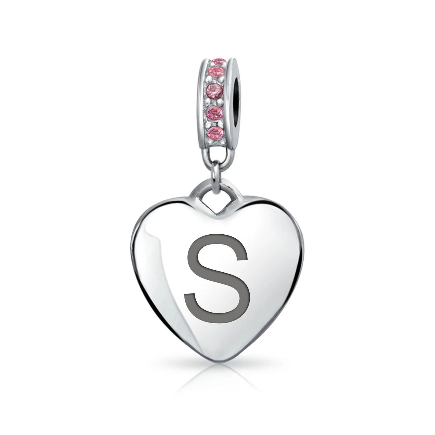 Initial Alphabet Bead Charm Pink Crystal Heart Dangle for European Bracelet - Image 26