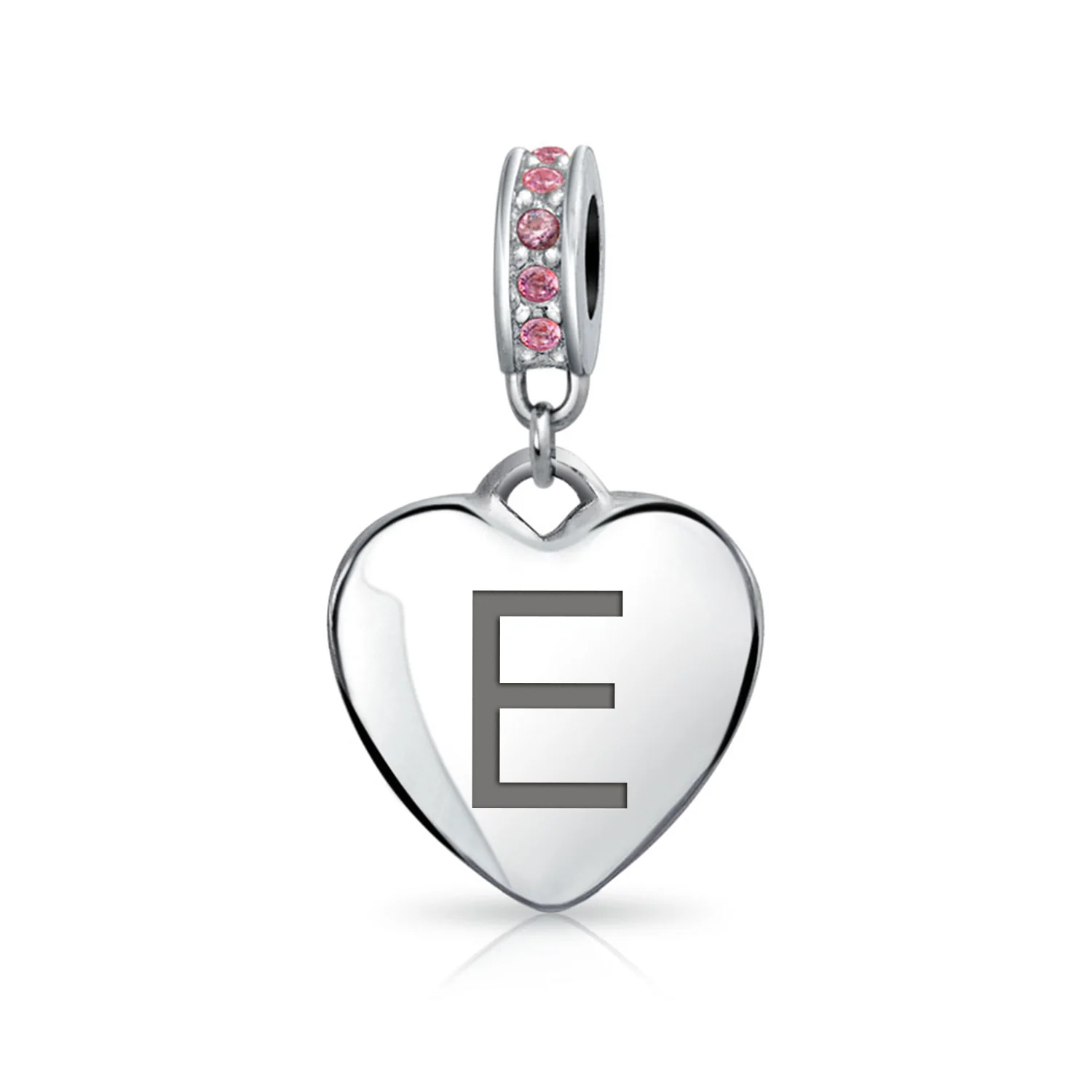 Initial Alphabet Bead Charm Pink Crystal Heart Dangle for European Bracelet - Image 5