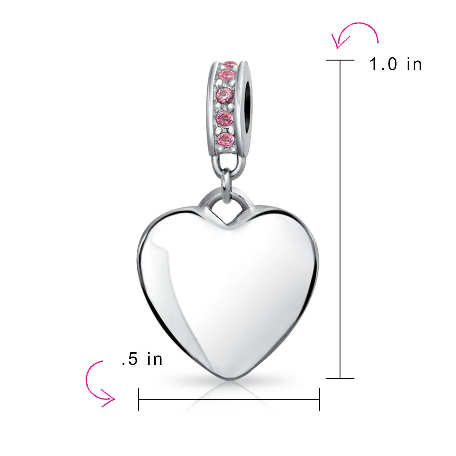 Initial Alphabet Bead Charm Pink Crystal Heart Dangle for European Bracelet - Image 94