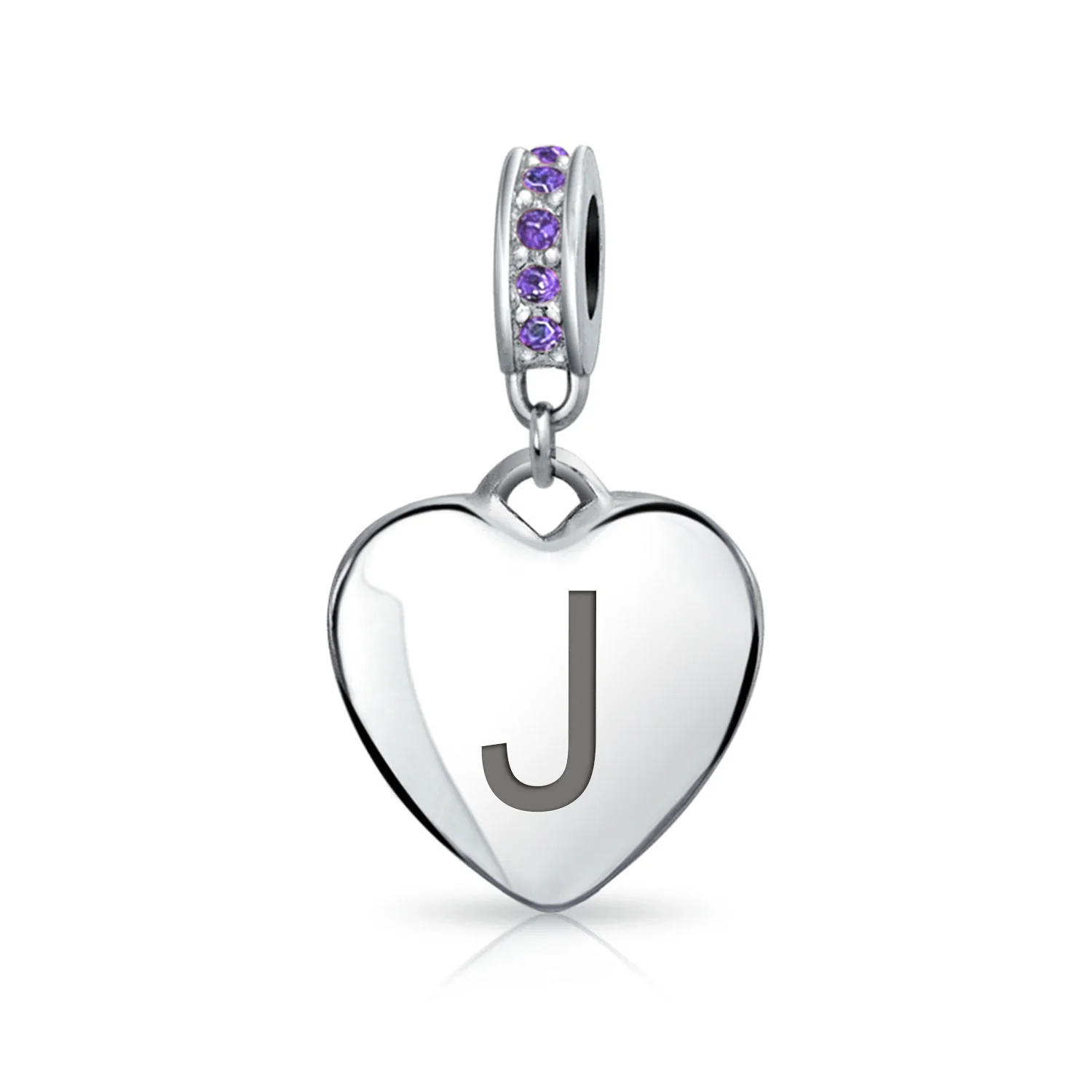 A-Z Monogram Purple Crystal Initial Bead Charm Heart - Image 10