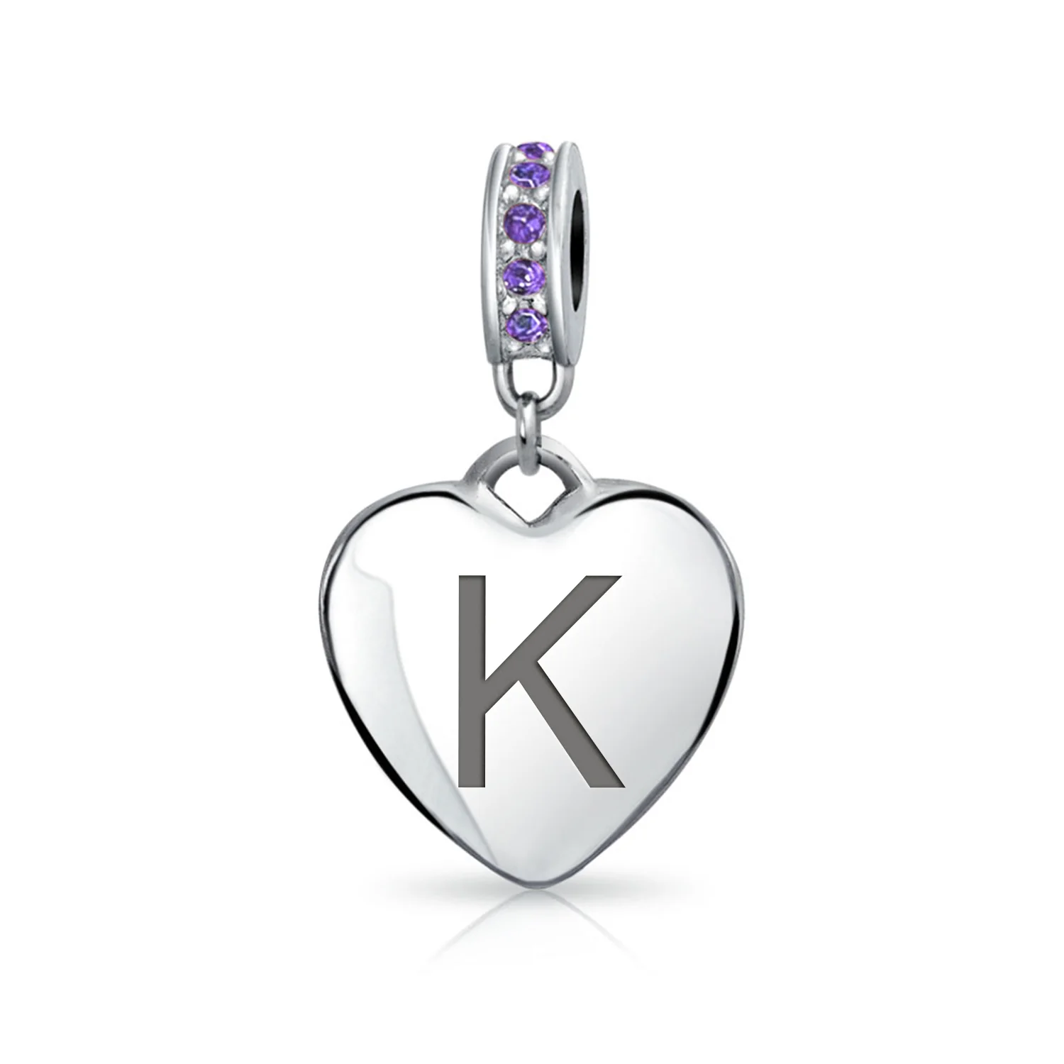 A-Z Monogram Purple Crystal Initial Bead Charm Heart - Image 11