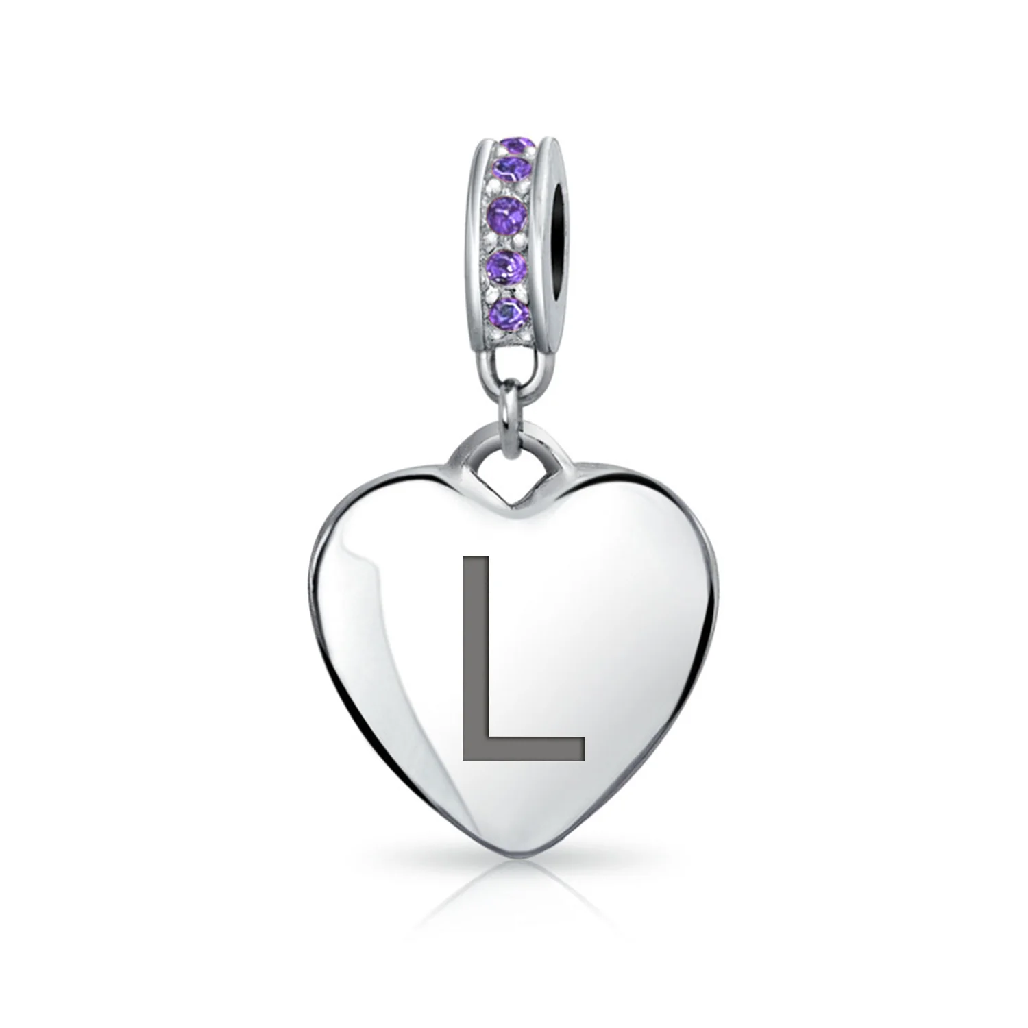 A-Z Monogram Purple Crystal Initial Bead Charm Heart - Image 12