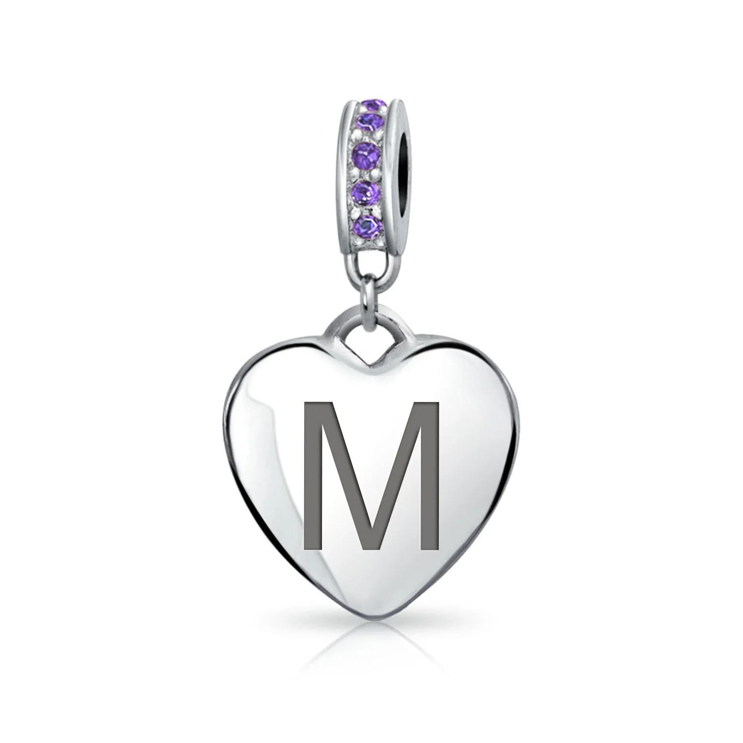 A-Z Monogram Purple Crystal Initial Bead Charm Heart - Image 13