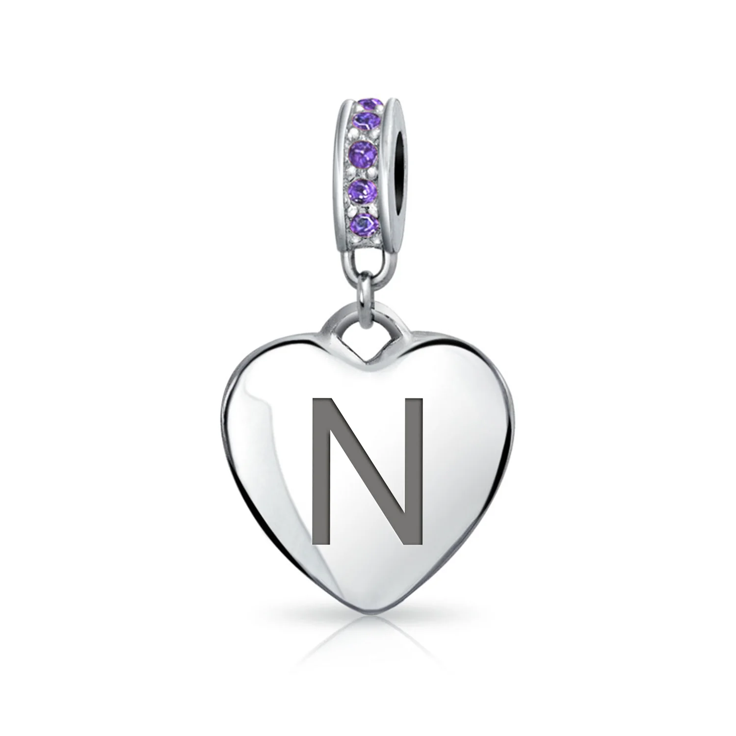 A-Z Monogram Purple Crystal Initial Bead Charm Heart - Image 14