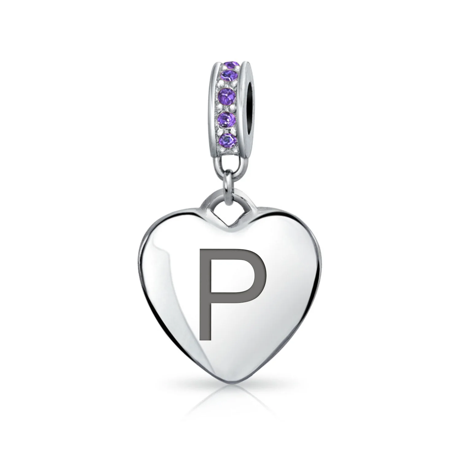A-Z Monogram Purple Crystal Initial Bead Charm Heart - Image 16