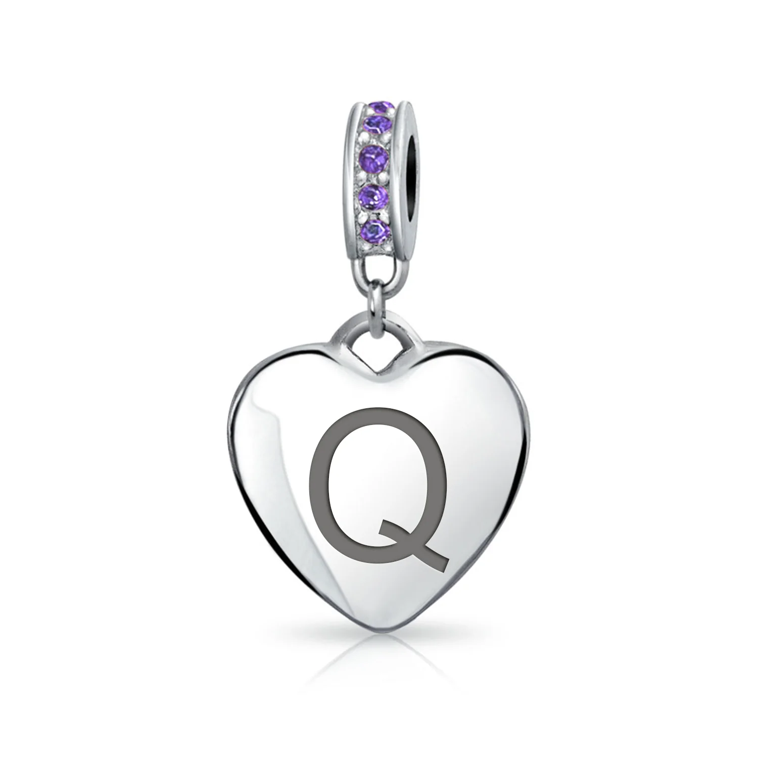 A-Z Monogram Purple Crystal Initial Bead Charm Heart - Image 17