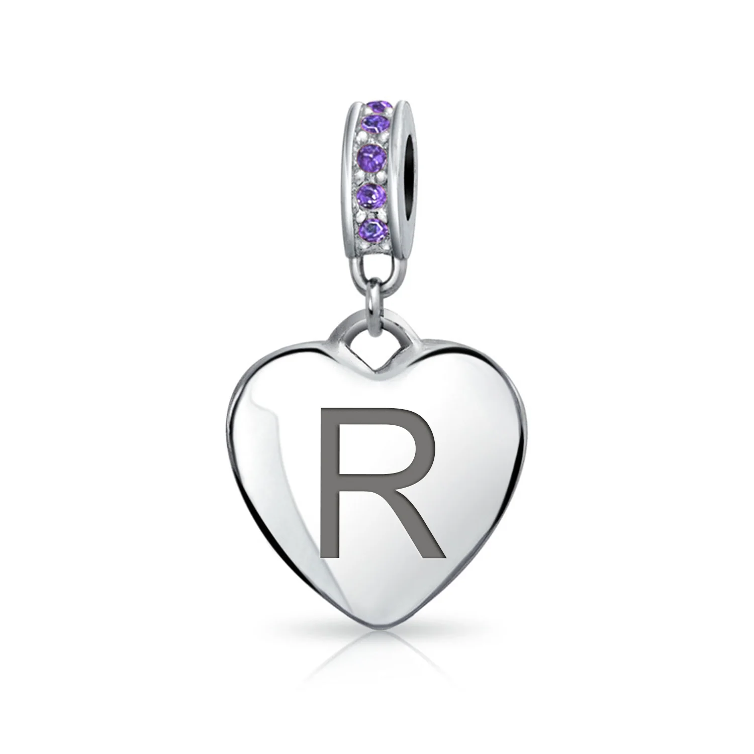 A-Z Monogram Purple Crystal Initial Bead Charm Heart - Image 18