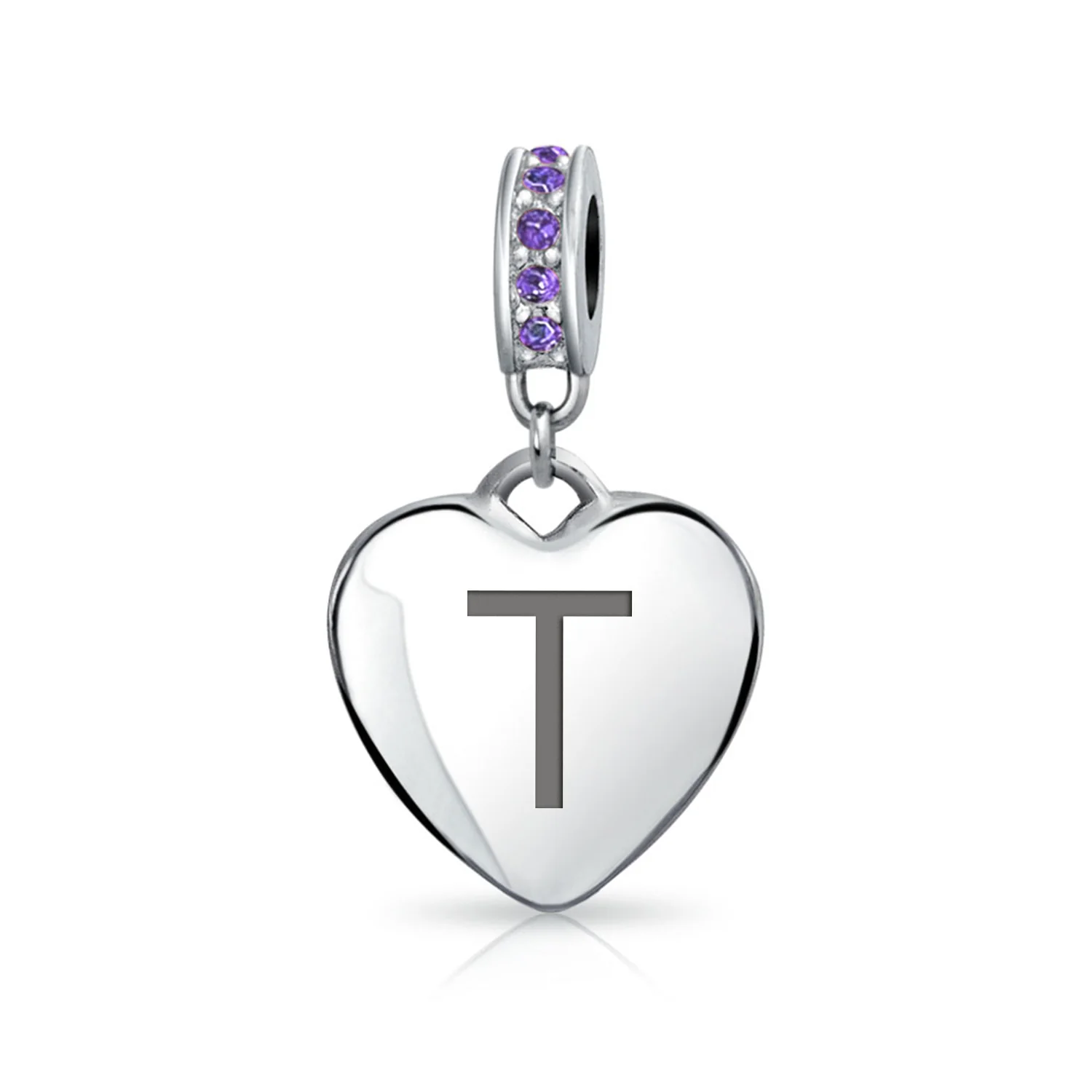 A-Z Monogram Purple Crystal Initial Bead Charm Heart - Image 19