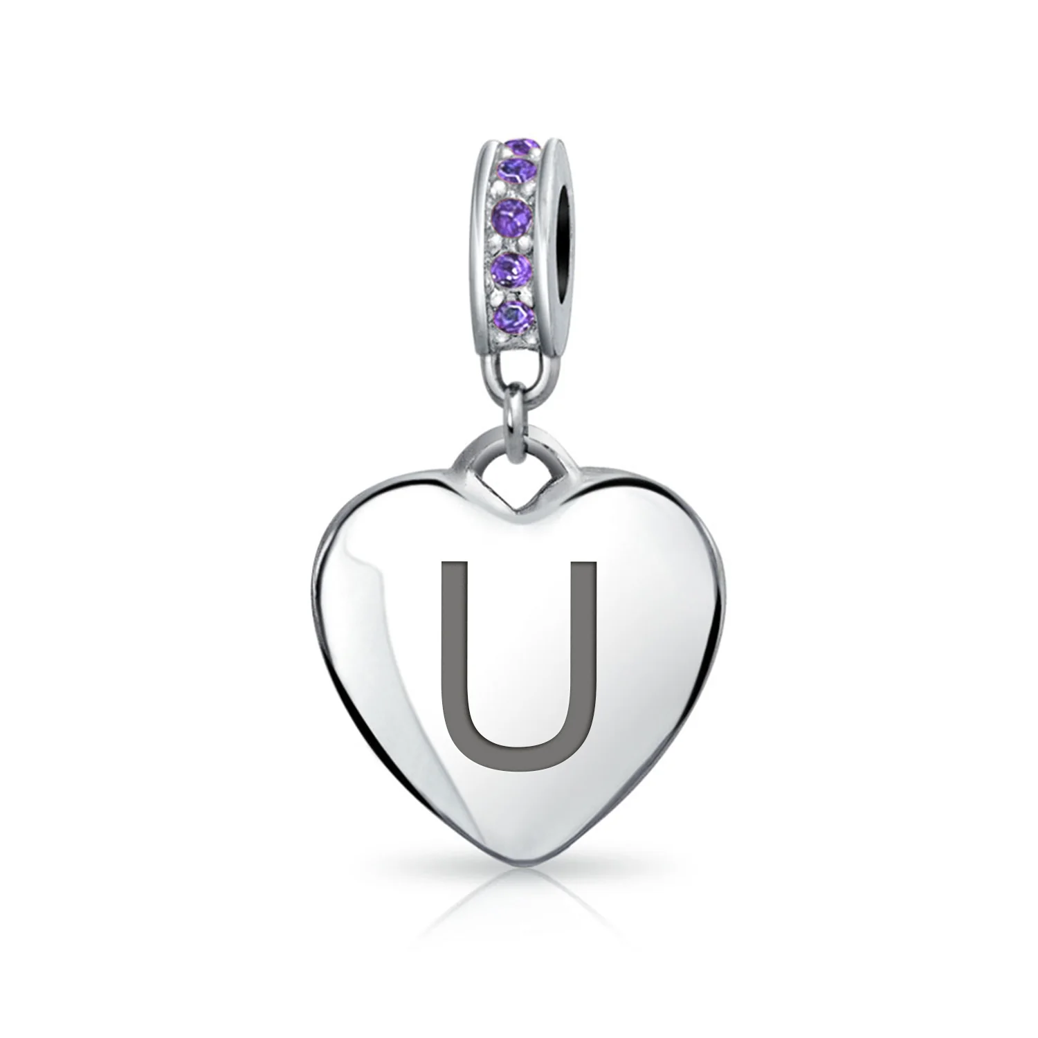 A-Z Monogram Purple Crystal Initial Bead Charm Heart - Image 20