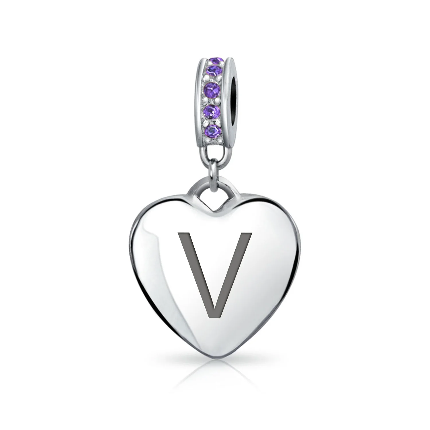 A-Z Monogram Purple Crystal Initial Bead Charm Heart - Image 21