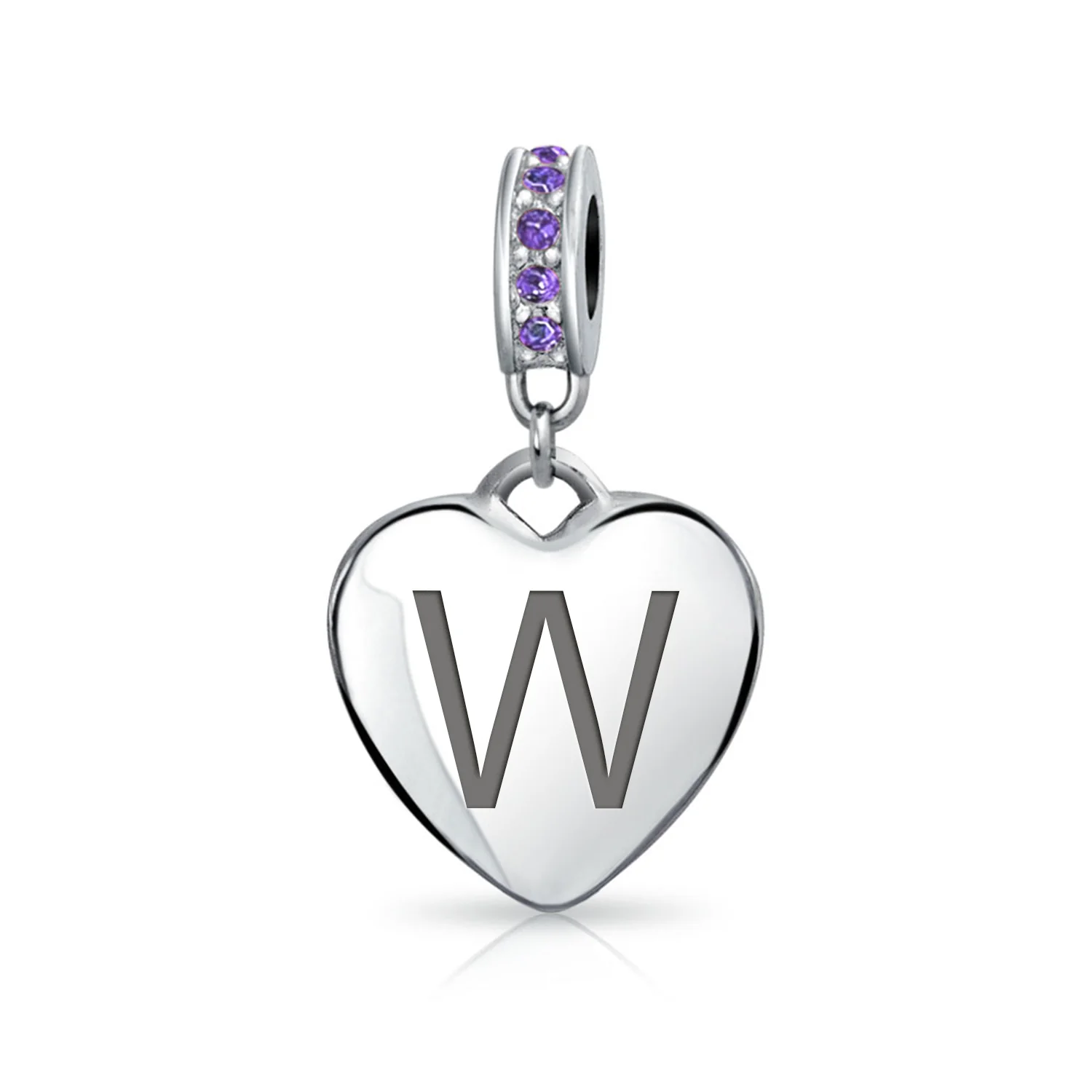 A-Z Monogram Purple Crystal Initial Bead Charm Heart - Image 22