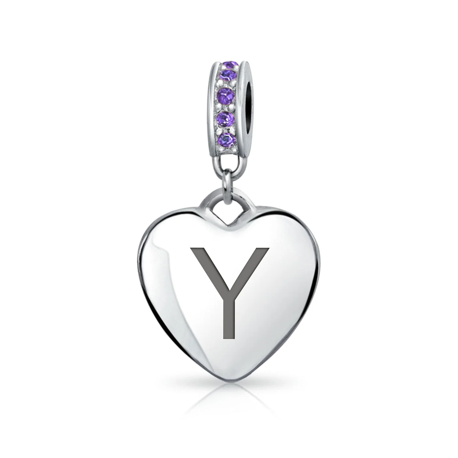 A-Z Monogram Purple Crystal Initial Bead Charm Heart - Image 23