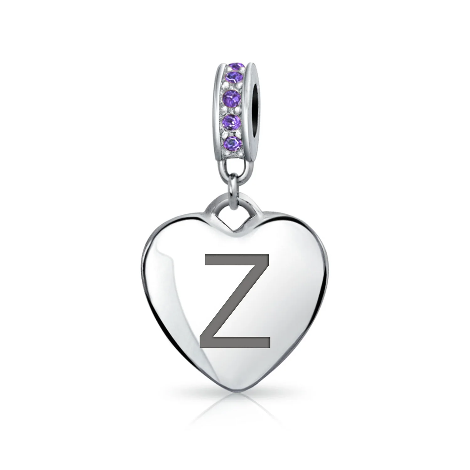 A-Z Monogram Purple Crystal Initial Bead Charm Heart - Image 24