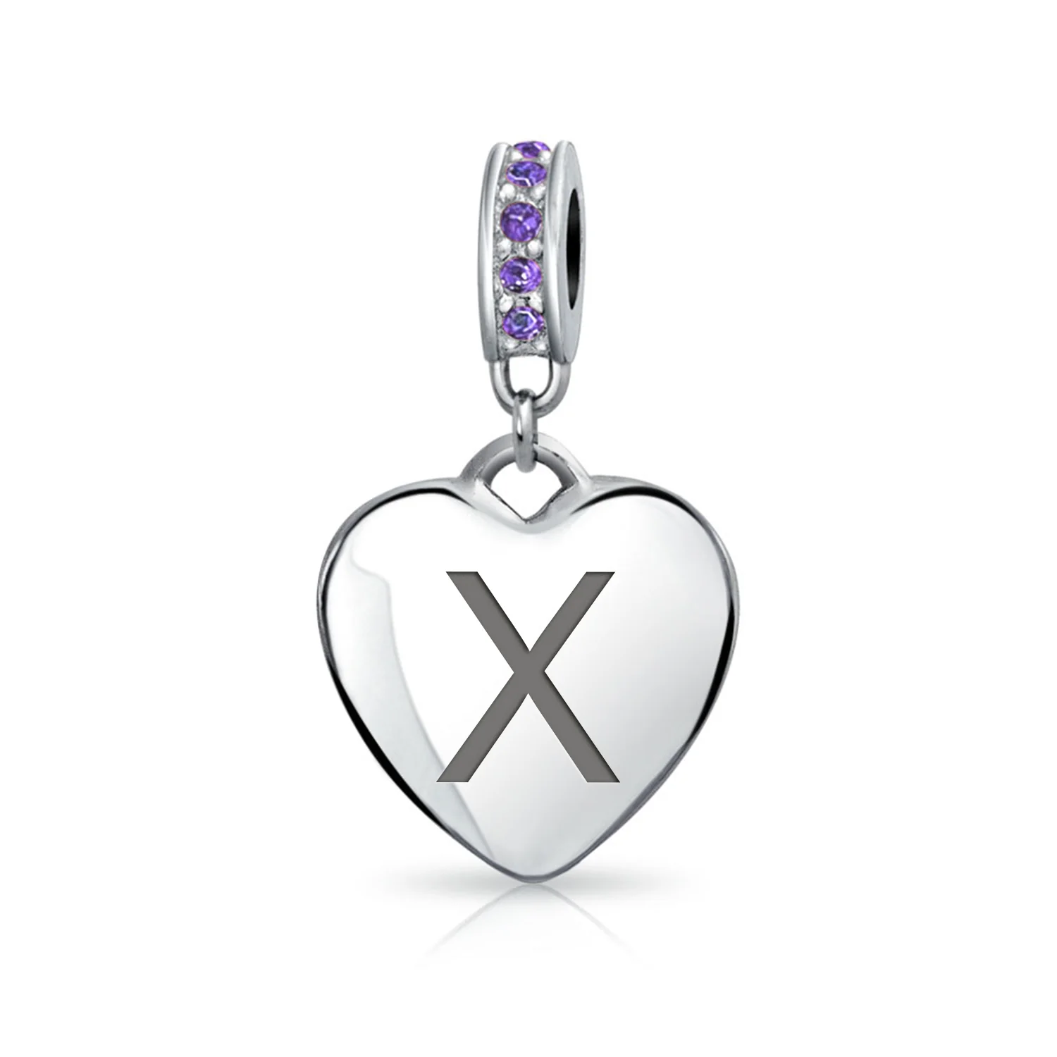 A-Z Monogram Purple Crystal Initial Bead Charm Heart - Image 25