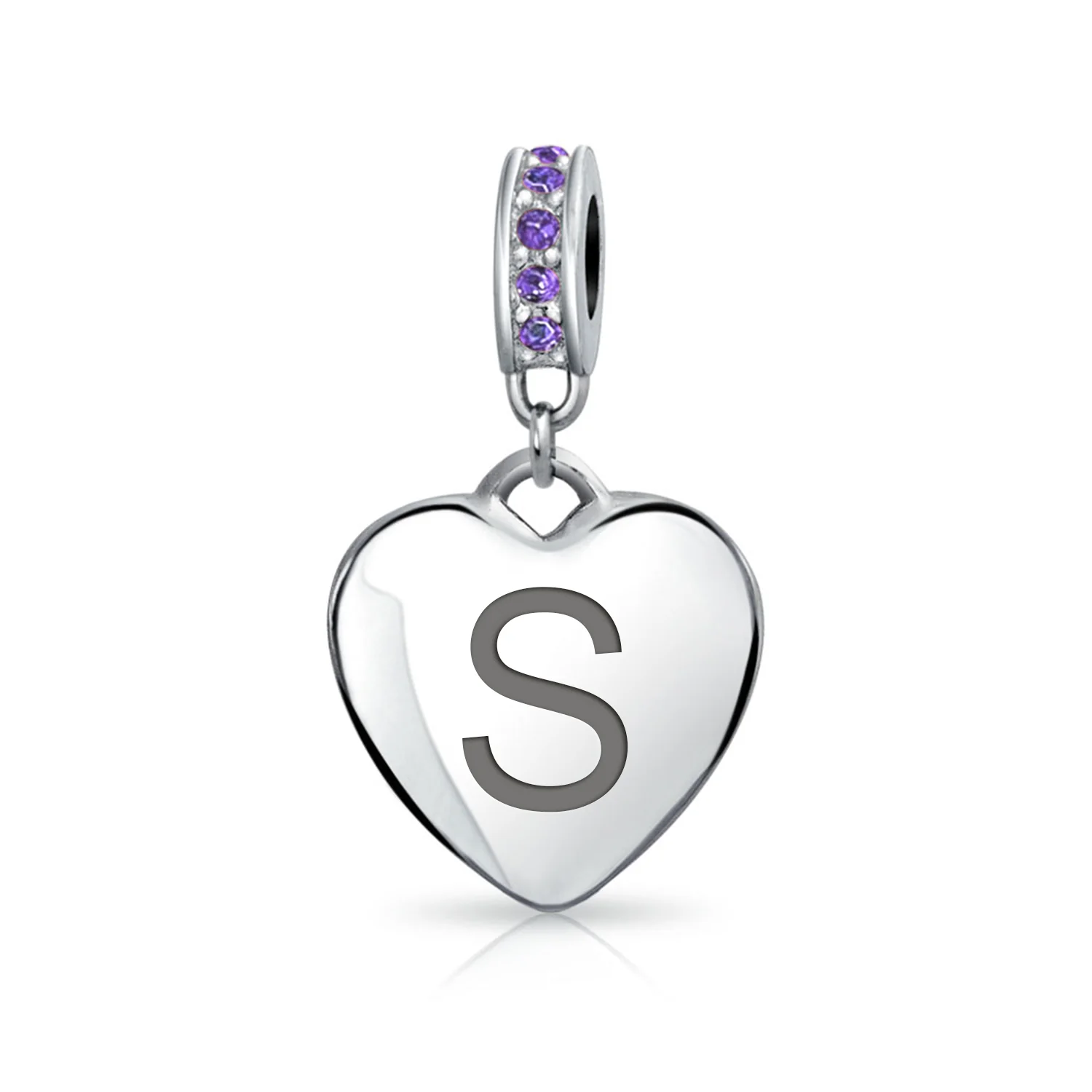 A-Z Monogram Purple Crystal Initial Bead Charm Heart - Image 26