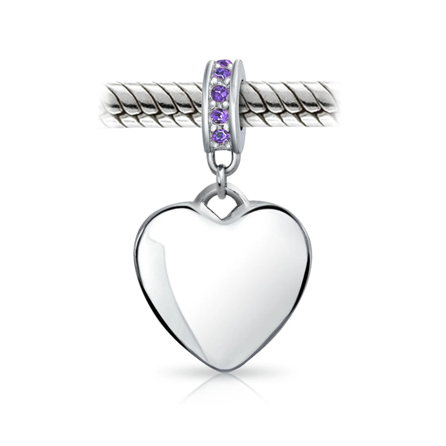 A-Z Monogram Purple Crystal Initial Bead Charm Heart - Image 57