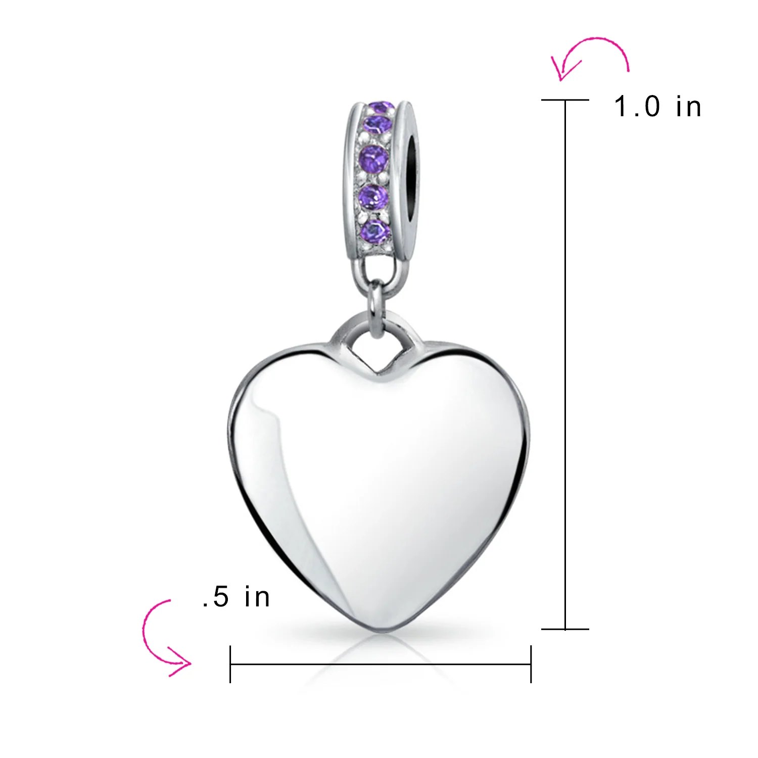 A-Z Monogram Purple Crystal Initial Bead Charm Heart - Image 82